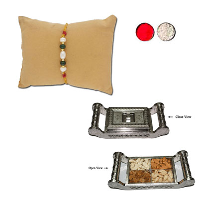 "Splendor Pearl Rakhi - JPJUN-23-037 (Single Rakhi), Manali Dry Fruit Box -Code DFB8000 - Click here to View more details about this Product